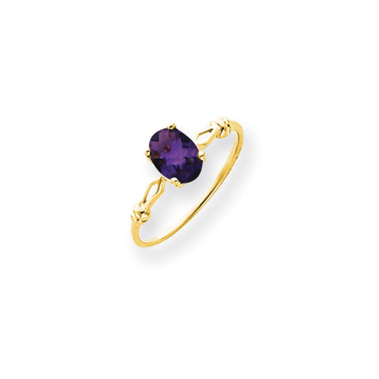 14k Yellow Gold 7x5mm Oval Amethyst Checker ring