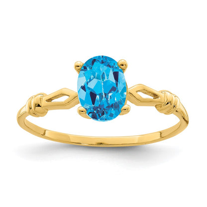 14K Yellow Gold 7x5mm Oval Blue Topaz ring
