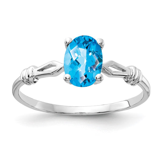 14k White Gold 7x5mm Oval Blue Topaz Checker ring