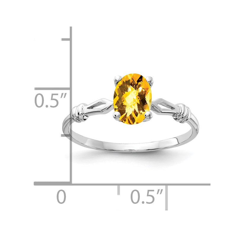 14k White Gold 7x5mm Oval Citrine Checker ring