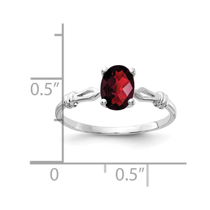 14k White Gold 7x5mm Oval Garnet Checker ring