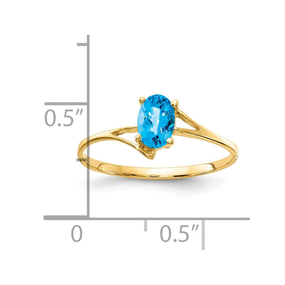 14K Yellow Gold 6x4mm Oval Blue Topaz Checker ring