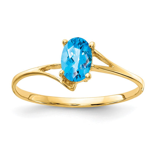 14K Yellow Gold 6x4mm Oval Blue Topaz Checker ring