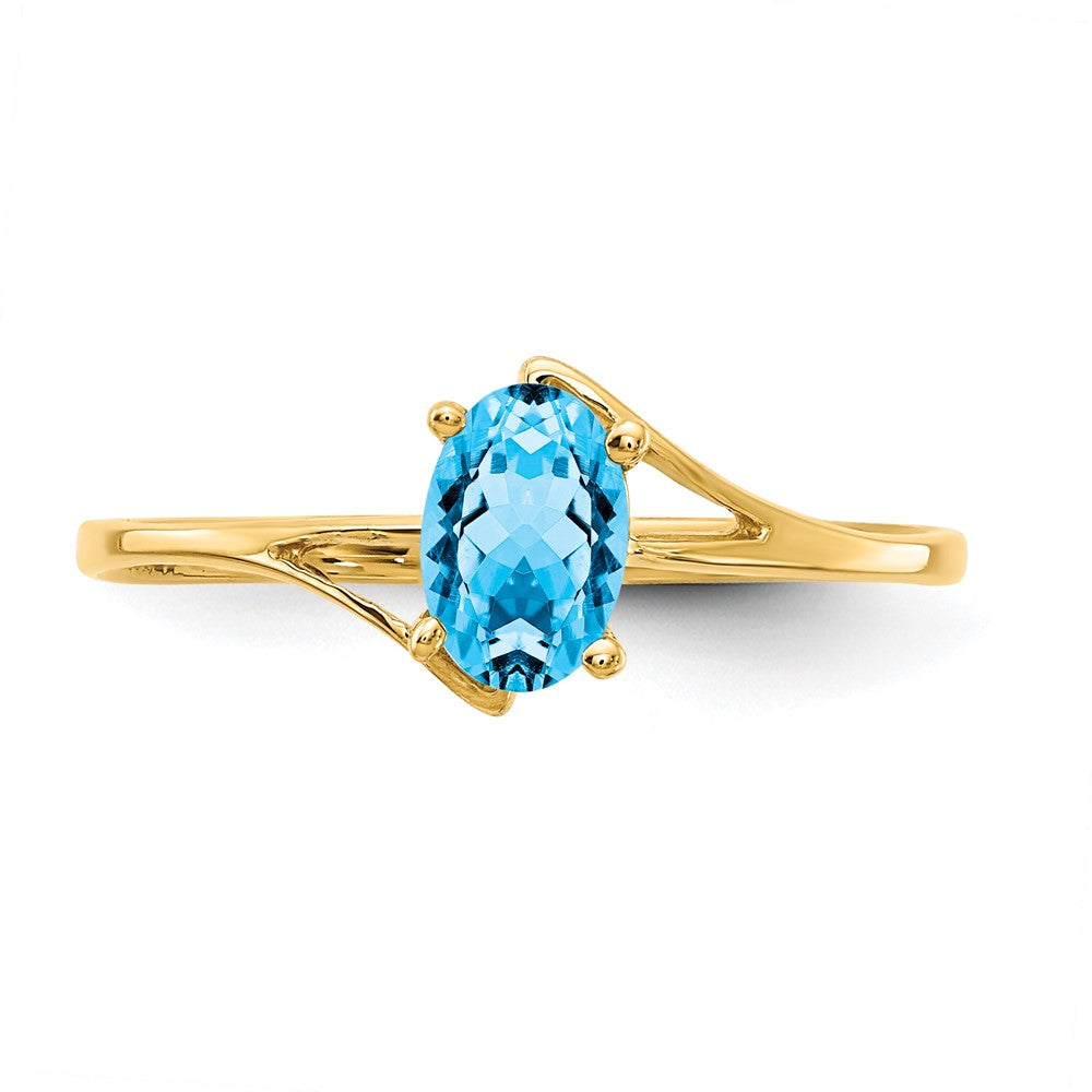 14K Yellow Gold 6x4mm Oval Blue Topaz ring