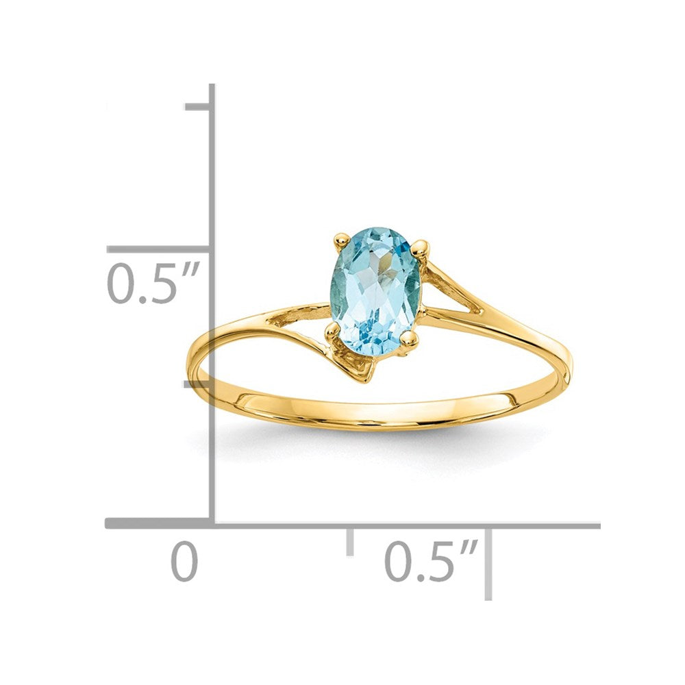 14K Yellow Gold 6x4mm Oval Blue Topaz ring