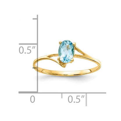 14K Yellow Gold 6x4mm Oval Blue Topaz ring