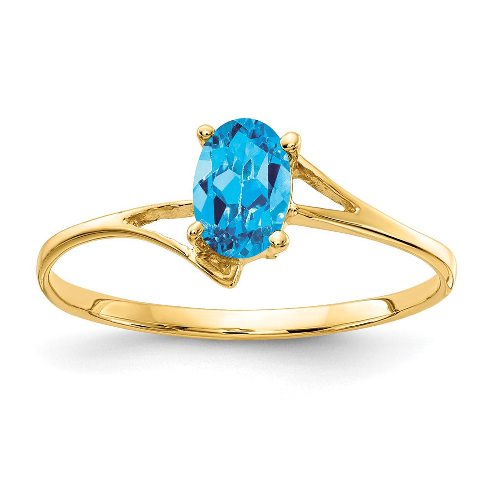 14K Yellow Gold 6x4mm Oval Blue Topaz ring