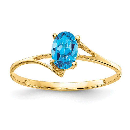 14K Yellow Gold 6x4mm Oval Blue Topaz ring