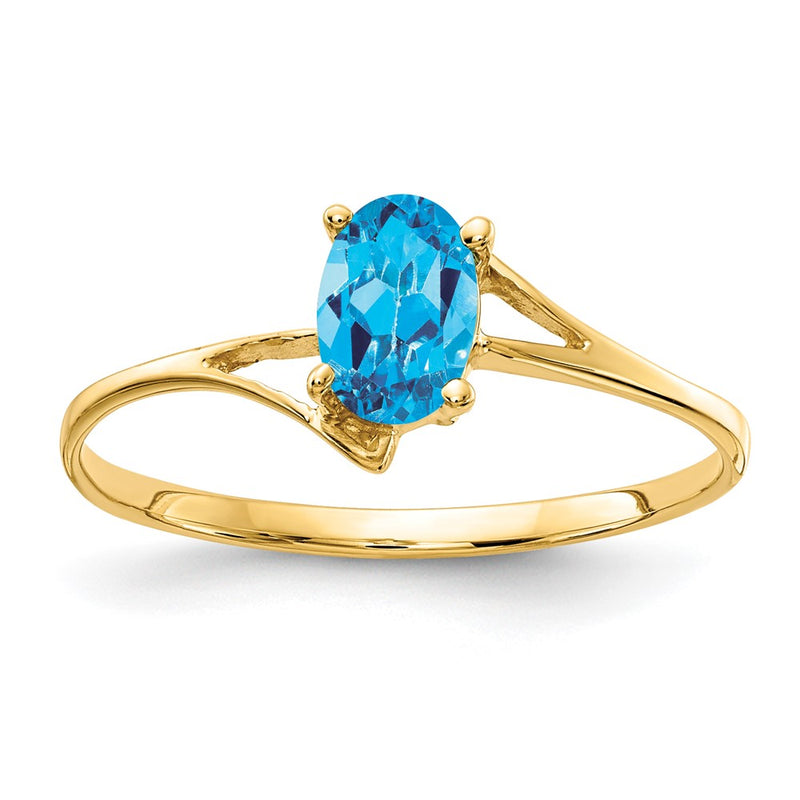 14K Yellow Gold 6x4mm Oval Blue Topaz ring