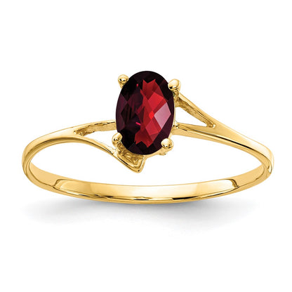 14K Yellow Gold 6x4mm Oval Garnet Checker ring