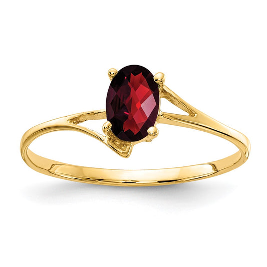 14K Yellow Gold 6x4mm Oval Garnet Checker ring