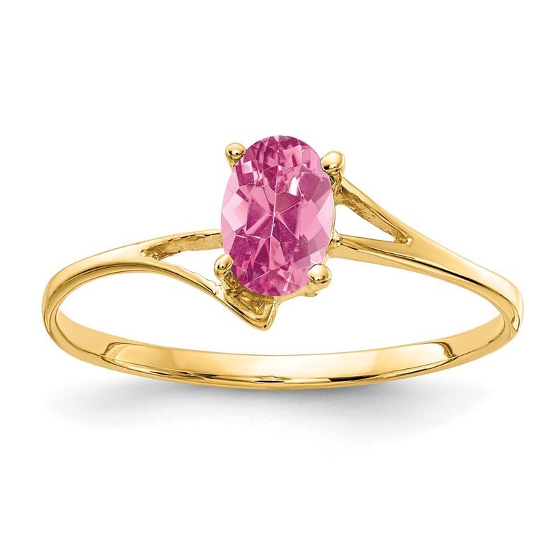 14k Yellow Gold 6x4mm Oval Pink Tourmaline Ring