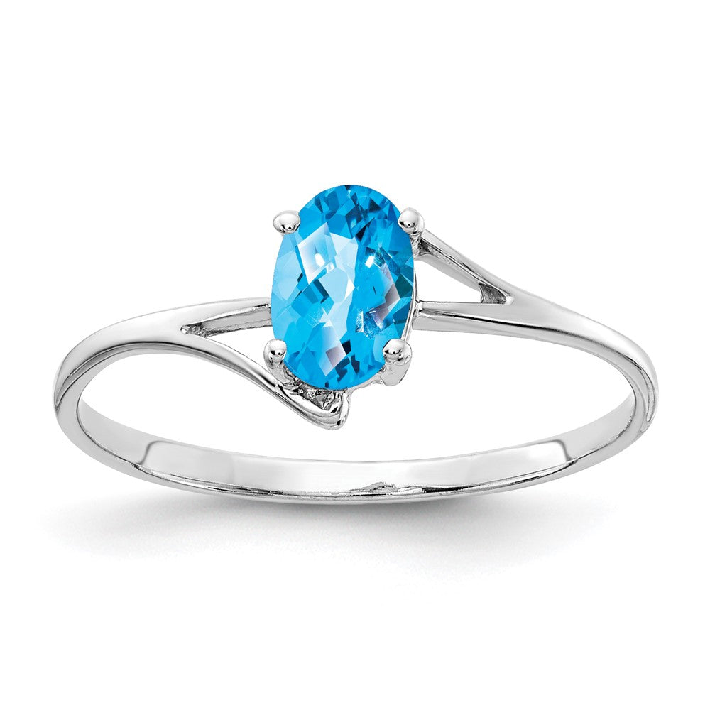 14k White Gold 6x4mm Oval Blue Topaz Checker ring