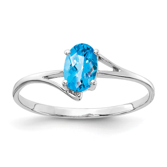 14k White Gold 6x4mm Oval Blue Topaz Checker ring