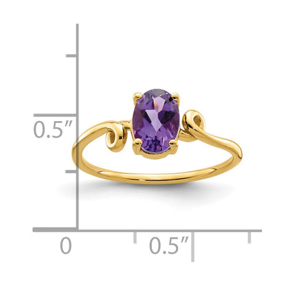 14K Yellow Gold 7x5mm Oval Amethyst ring