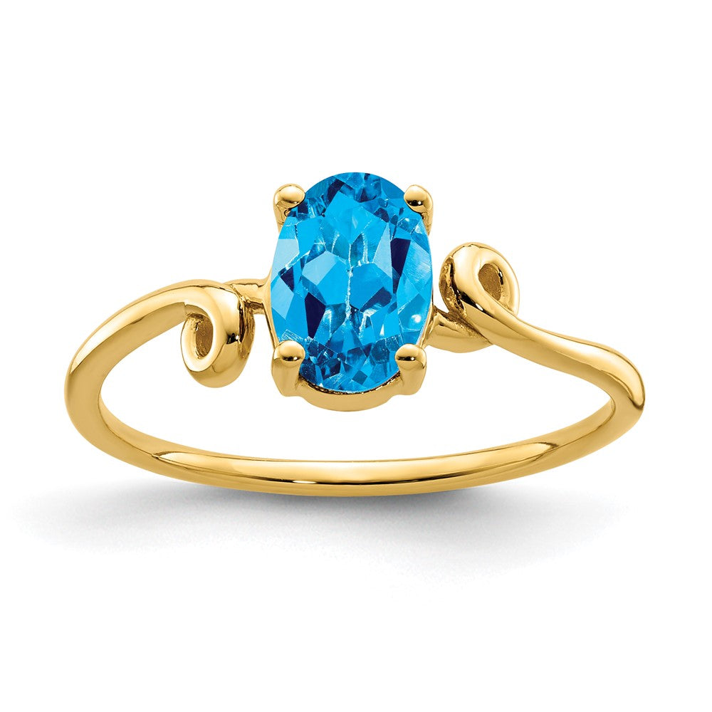14K Yellow Gold 7x5mm Oval Blue Topaz ring