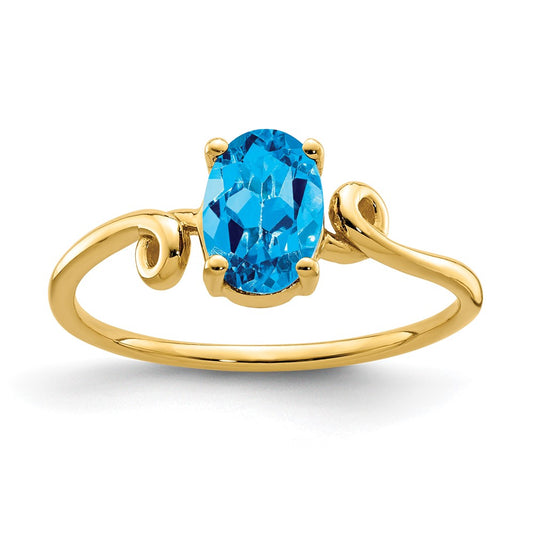 14K Yellow Gold 7x5mm Oval Blue Topaz ring