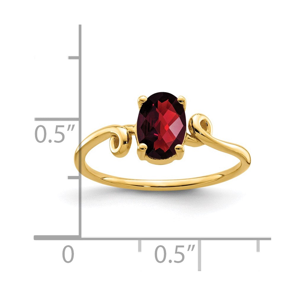 14K Yellow Gold 7x5mm Oval Garnet Checker ring