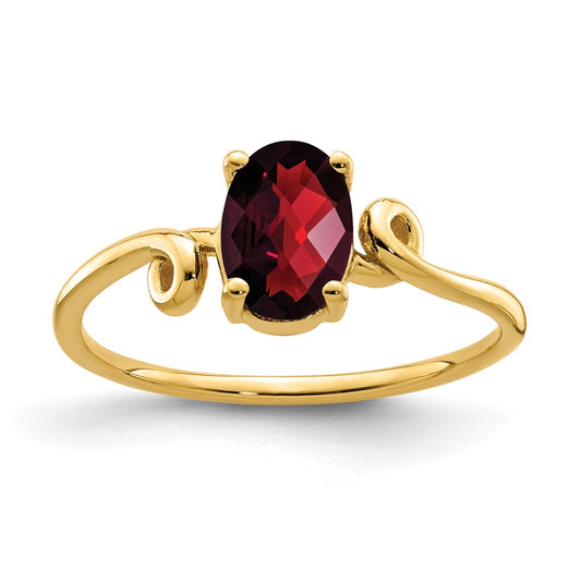 14K Yellow Gold 7x5mm Oval Garnet Checker ring