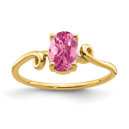 14k Yellow Gold 7x5mm Oval Pink Tourmaline Ring