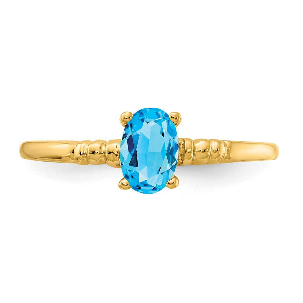 14K Yellow Gold 6x4mm Oval Blue Topaz ring