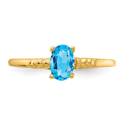 14K Yellow Gold 6x4mm Oval Blue Topaz ring