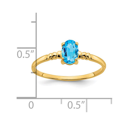 14K Yellow Gold 6x4mm Oval Blue Topaz ring