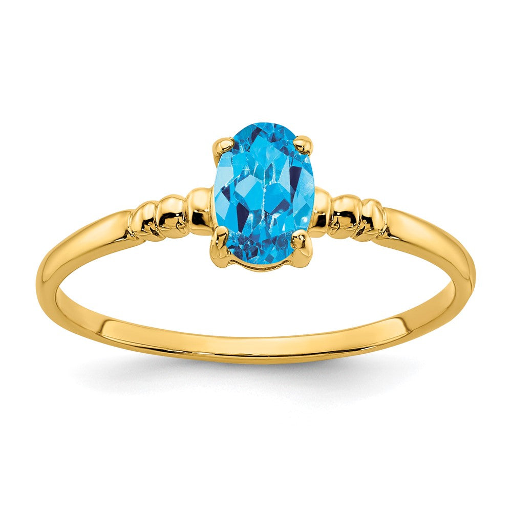 14K Yellow Gold 6x4mm Oval Blue Topaz ring