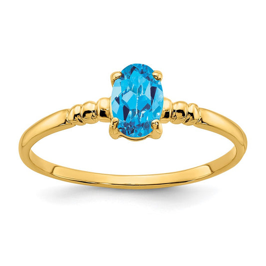 14K Yellow Gold 6x4mm Oval Blue Topaz ring