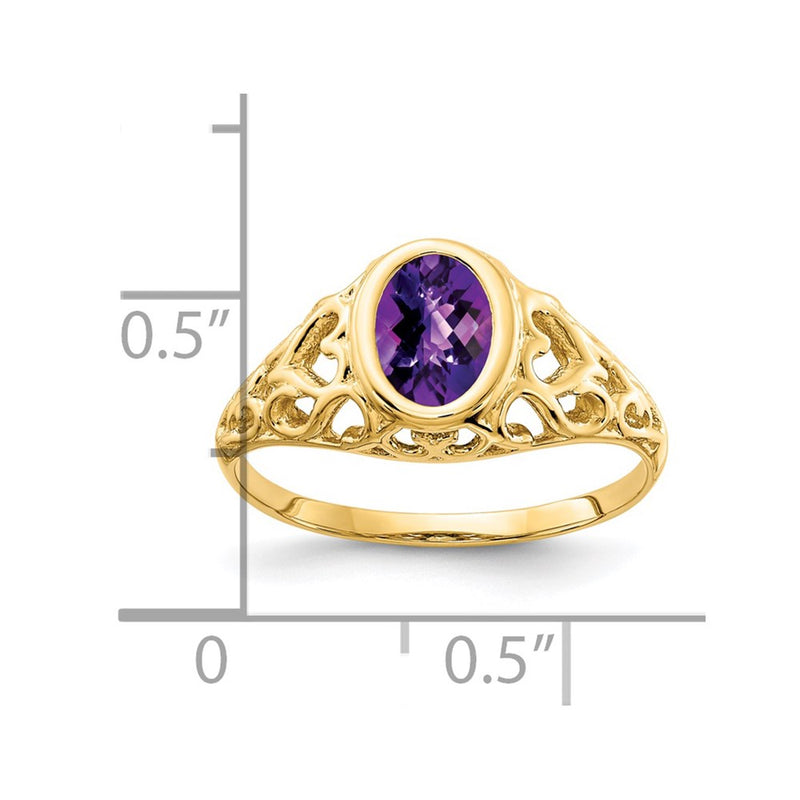 14K Yellow Gold 7x5mm Oval Amethyst Checker ring