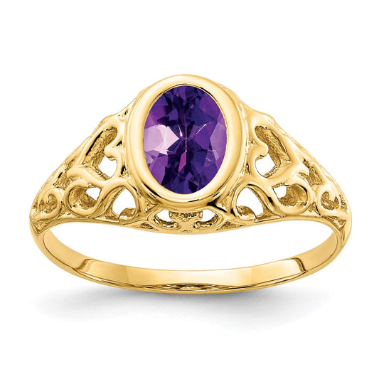 14K Yellow Gold 7x5mm Oval Amethyst ring
