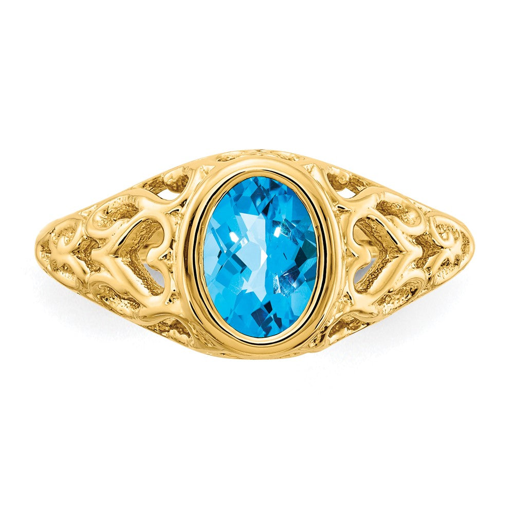 14K Yellow Gold 7x5mm Oval Blue Topaz ring