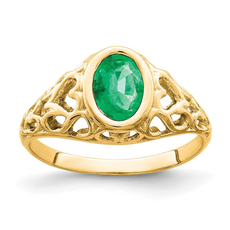 14K Yellow Gold 7x5mm Oval Emerald ring