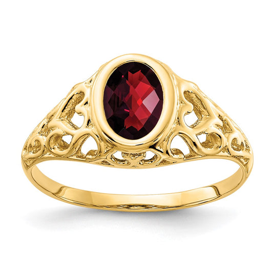 14K Yellow Gold 7x5mm Oval Garnet Checker ring