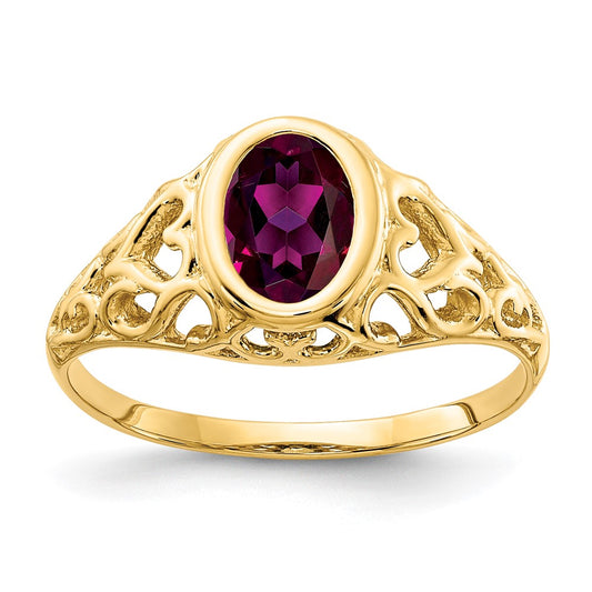 14k Yellow Gold 7x5mm Oval Rhodolite Garnet ring