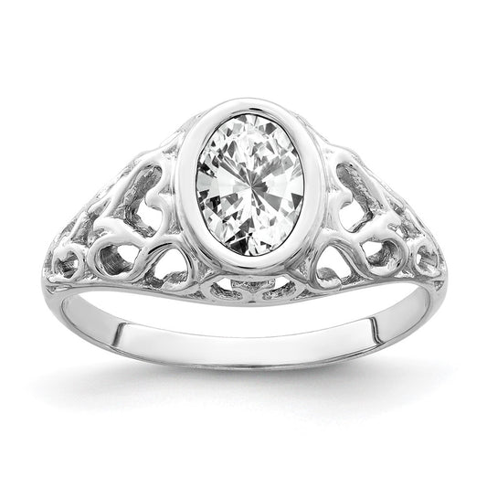 14k White Gold 7x5mm Oval Cubic Zirconia ring