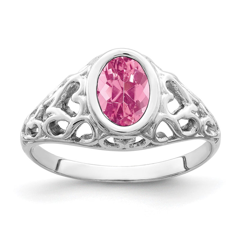 14k White Gold 7x5mm Oval Pink Tourmaline Ring