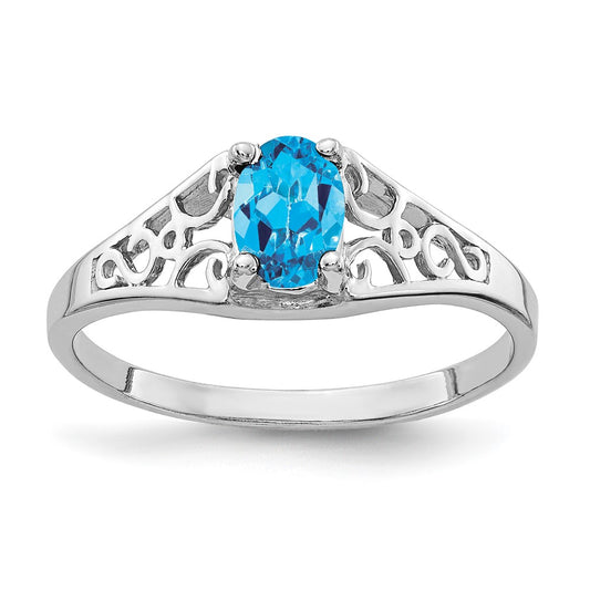 14k White Gold 6x4mm Oval Blue Topaz ring