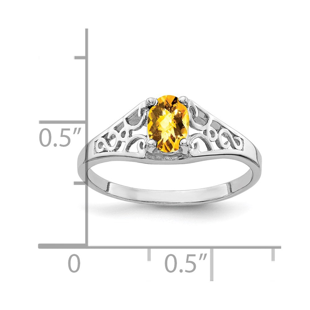 14k White Gold 6x4mm Oval Citrine Checker ring
