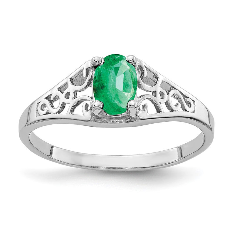 14k White Gold 6x4mm Oval Emerald ring