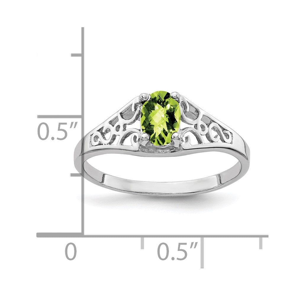 14k White Gold 6x4mm Oval Peridot Checker ring