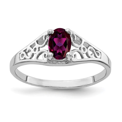 14k White Gold 6x4mm Oval Rhodolite Garnet ring