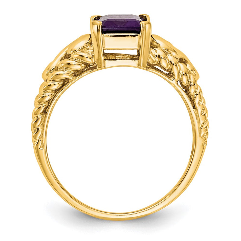 14K Yellow Gold 8x6mm Emerald Cut Amethyst ring