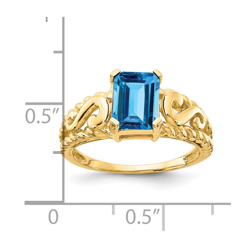14K Yellow Gold 8x6mm Emerald Cut Blue Topaz ring