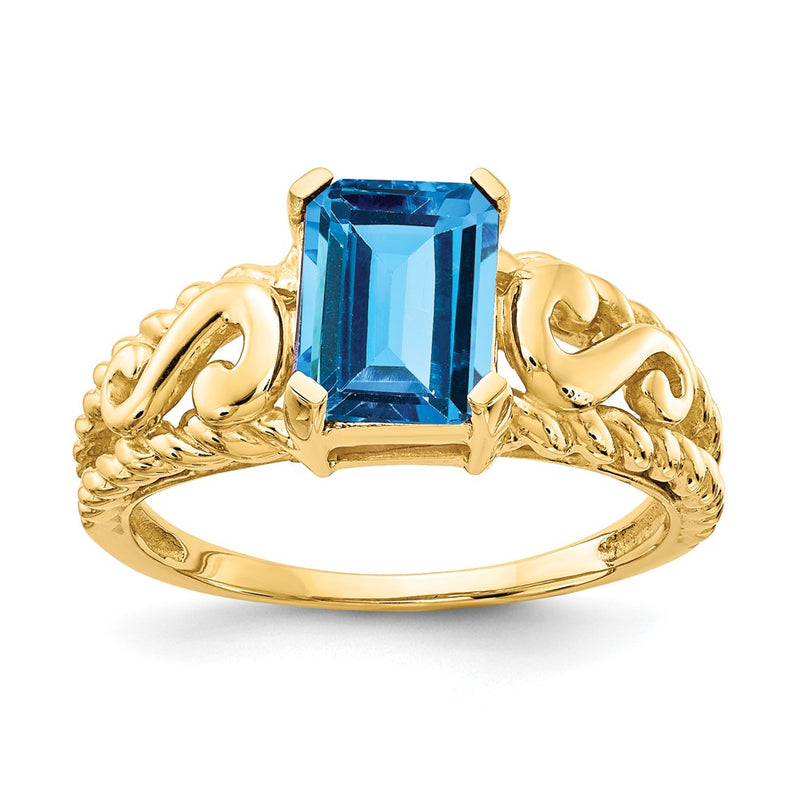 14K Yellow Gold 8x6mm Emerald Cut Blue Topaz ring