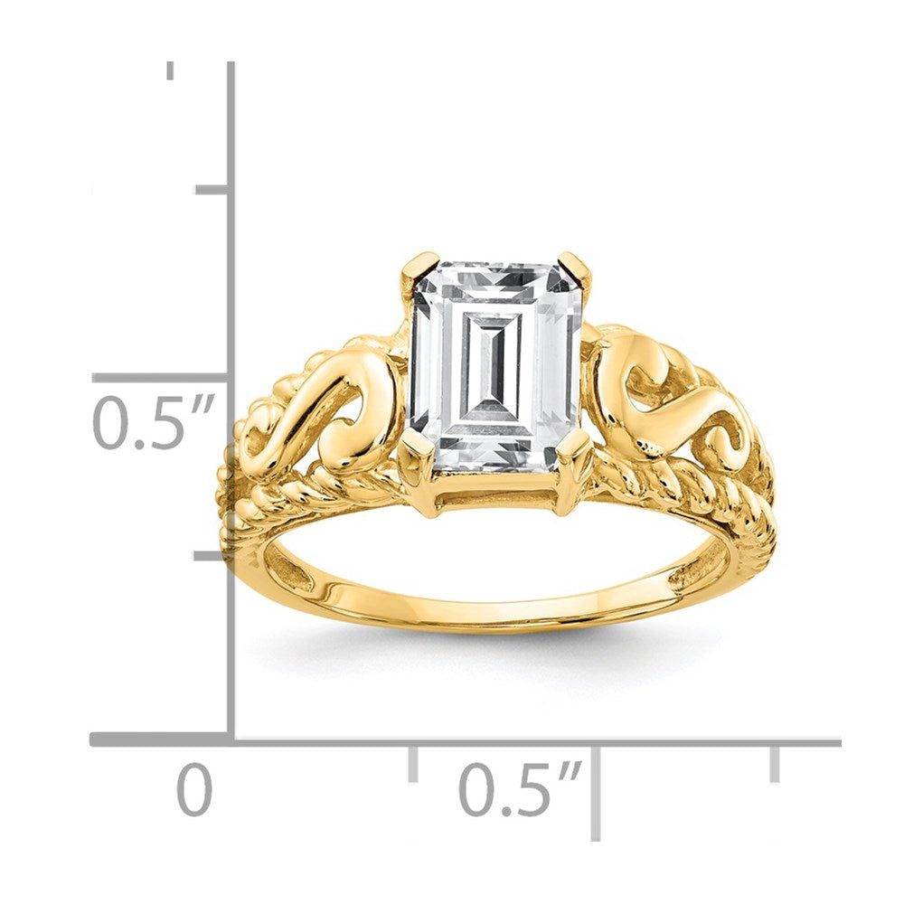 14K Yellow Gold 8x6mm Emerald Cut Cubic Zirconia ring