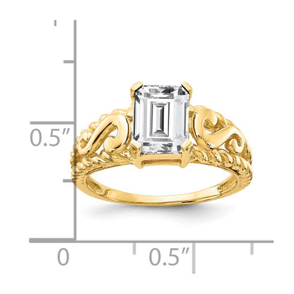 14K Yellow Gold 8x6mm Emerald Cut Cubic Zirconia ring