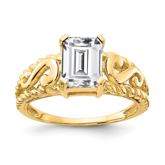14K Yellow Gold 8x6mm Emerald Cut Cubic Zirconia ring