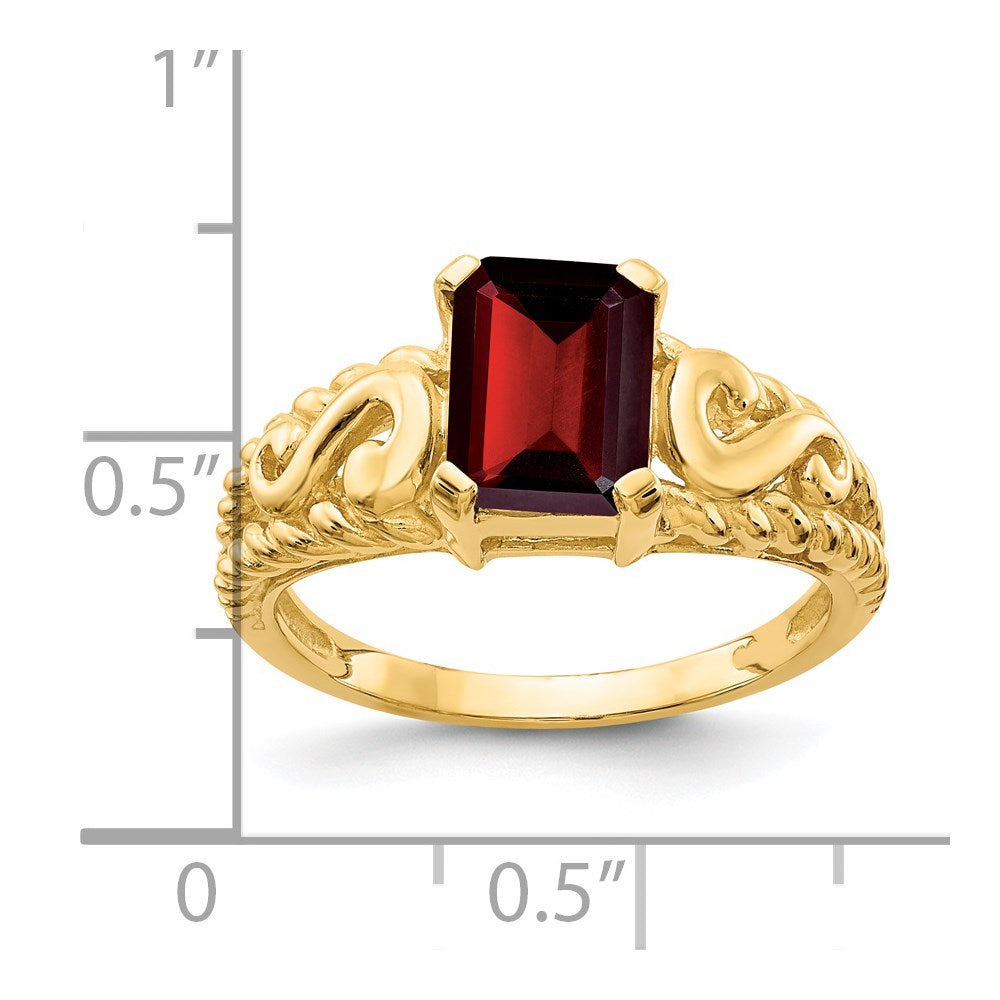 14K Yellow Gold 8x6mm Emerald Cut Garnet ring
