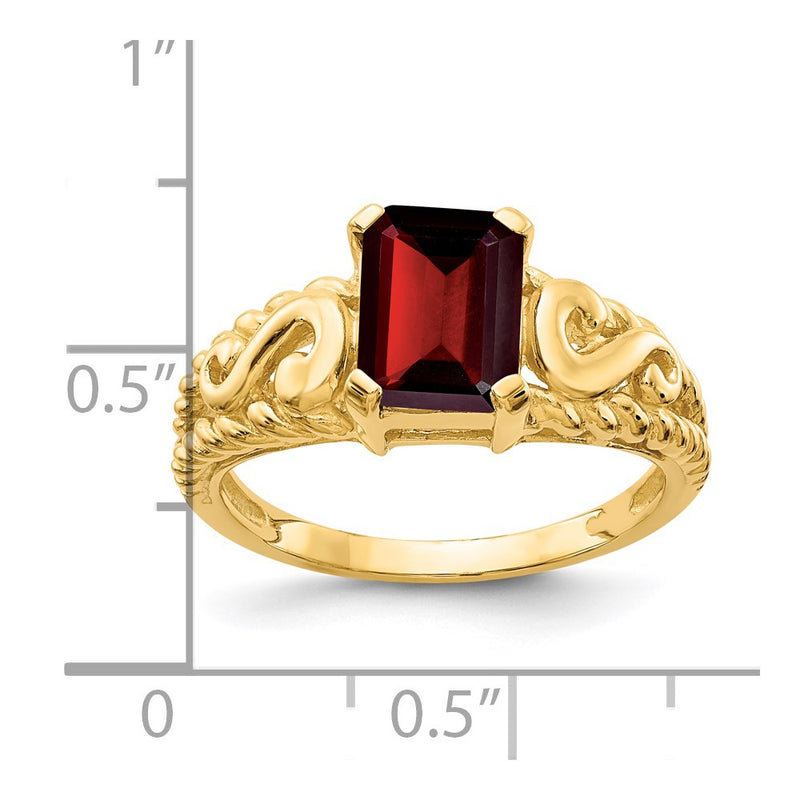 14K Yellow Gold 8x6mm Emerald Cut Garnet ring